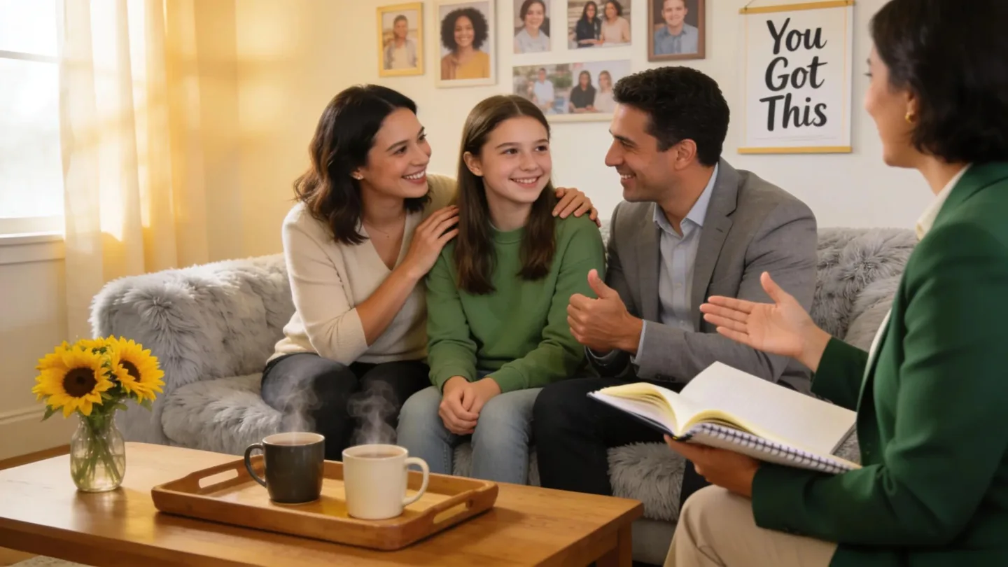 Family and school counselor working together to support a teenager's mental health