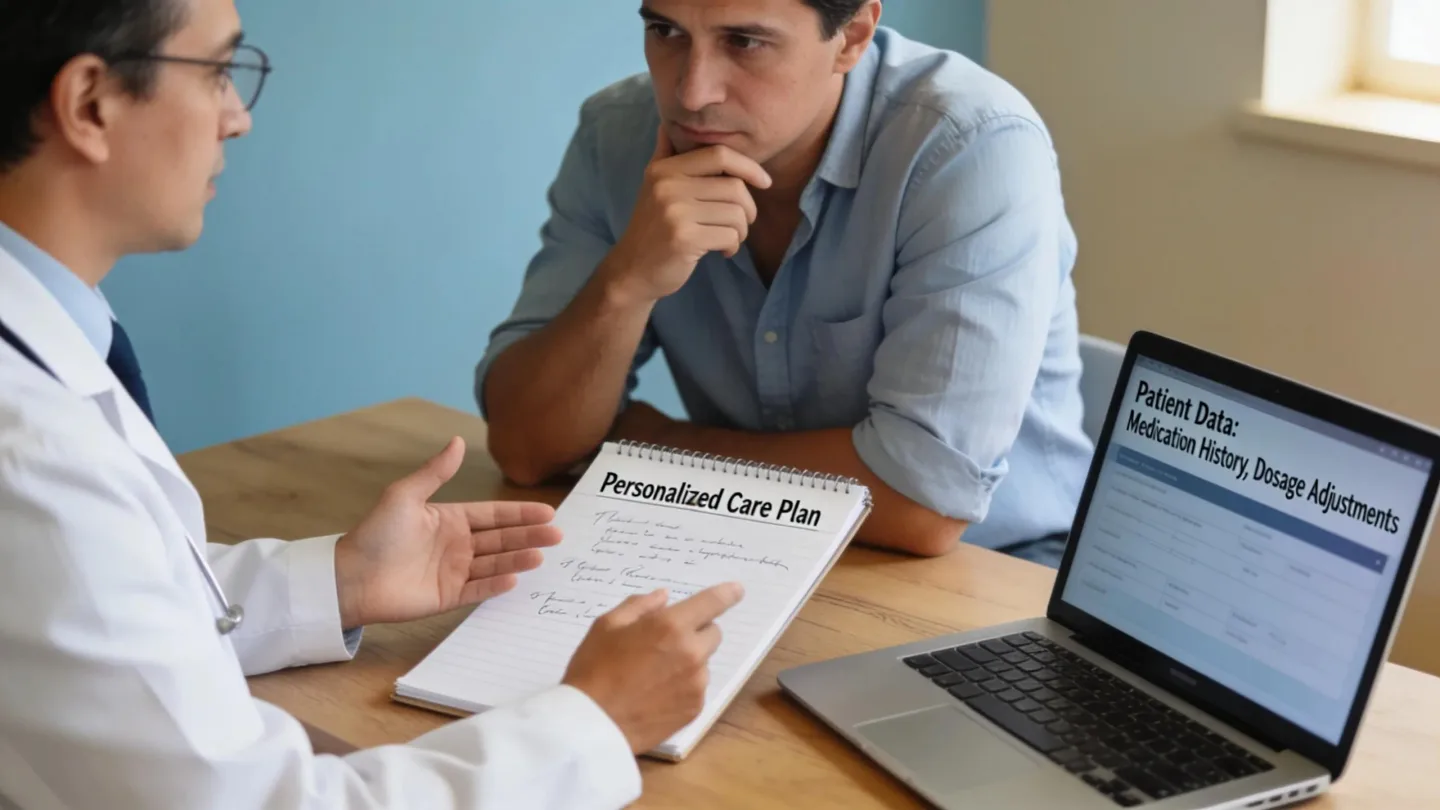 Psychiatrist and patient collaborating on effective treatment strategies
